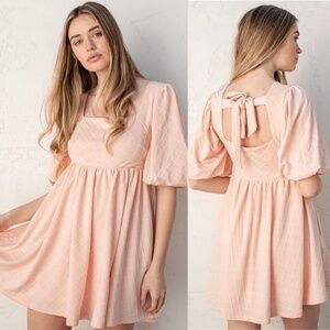 NWT Lulus Every Lovely Detail Light Pink Puff Sleeve Babydoll Dress
